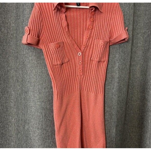 Vintage Y2K Bebe M Glitter stretch ribbed Henley blouse fitted sweater top - Picture 5 of 8